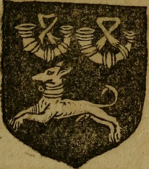 An illustration from Le jardin d'armoiries : contenant les armes de plusieurs nobles royaumes & maisons de Germanie Inferieure: oeuvre autant nouveau, que proufitable à tous amateurs du noble exercice d'armes. Den boomagert der wapenen, inhoudende wapenen van vele edele huysen van dese Nederlanden, en andere onliggende .., 1567, leaf 322