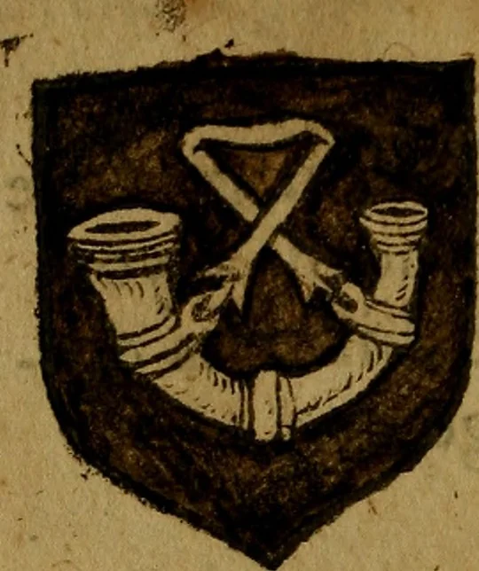 An illustration from Le jardin d'armoiries : contenant les armes de plusieurs nobles royaumes & maisons de Germanie Inferieure: oeuvre autant nouveau, que proufitable à tous amateurs du noble exercice d'armes. Den boomagert der wapenen, inhoudende wapenen van vele edele huysen van dese Nederlanden, en andere onliggende .., 1567, leaf 323