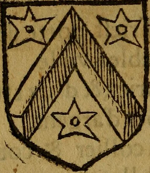 An illustration from Le jardin d'armoiries : contenant les armes de plusieurs nobles royaumes & maisons de Germanie Inferieure: oeuvre autant nouveau, que proufitable à tous amateurs du noble exercice d'armes. Den boomagert der wapenen, inhoudende wapenen van vele edele huysen van dese Nederlanden, en andere onliggende .., 1567, leaf 323