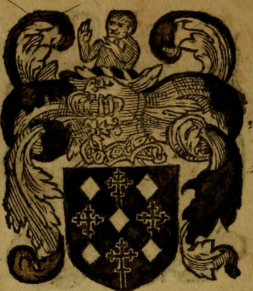 An illustration from Le jardin d'armoiries : contenant les armes de plusieurs nobles royaumes & maisons de Germanie Inferieure: oeuvre autant nouveau, que proufitable à tous amateurs du noble exercice d'armes. Den boomagert der wapenen, inhoudende wapenen van vele edele huysen van dese Nederlanden, en andere onliggende .., 1567, leaf 325