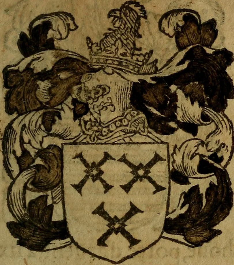 An illustration from Le jardin d'armoiries : contenant les armes de plusieurs nobles royaumes & maisons de Germanie Inferieure: oeuvre autant nouveau, que proufitable à tous amateurs du noble exercice d'armes. Den boomagert der wapenen, inhoudende wapenen van vele edele huysen van dese Nederlanden, en andere onliggende .., 1567, leaf 328