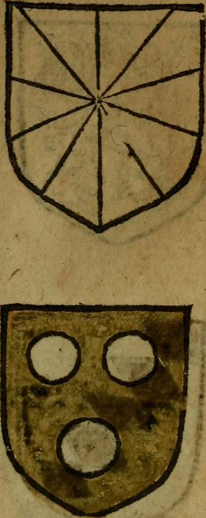 An illustration from Le jardin d'armoiries : contenant les armes de plusieurs nobles royaumes & maisons de Germanie Inferieure: oeuvre autant nouveau, que proufitable à tous amateurs du noble exercice d'armes. Den boomagert der wapenen, inhoudende wapenen van vele edele huysen van dese Nederlanden, en andere onliggende .., 1567, leaf 330