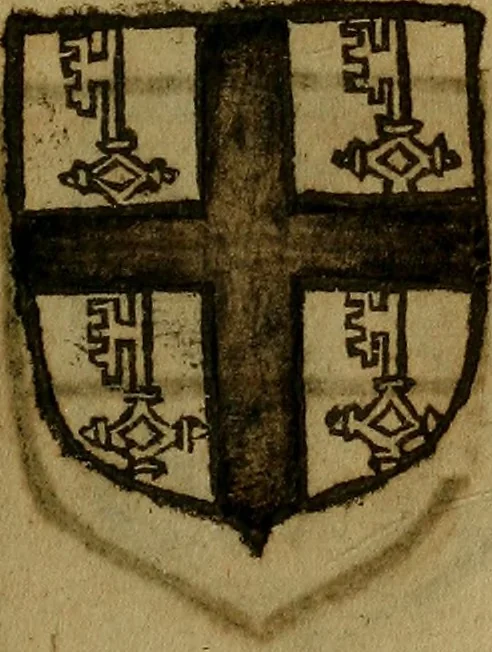 An illustration from Le jardin d'armoiries : contenant les armes de plusieurs nobles royaumes & maisons de Germanie Inferieure: oeuvre autant nouveau, que proufitable à tous amateurs du noble exercice d'armes. Den boomagert der wapenen, inhoudende wapenen van vele edele huysen van dese Nederlanden, en andere onliggende .., 1567, leaf 340
