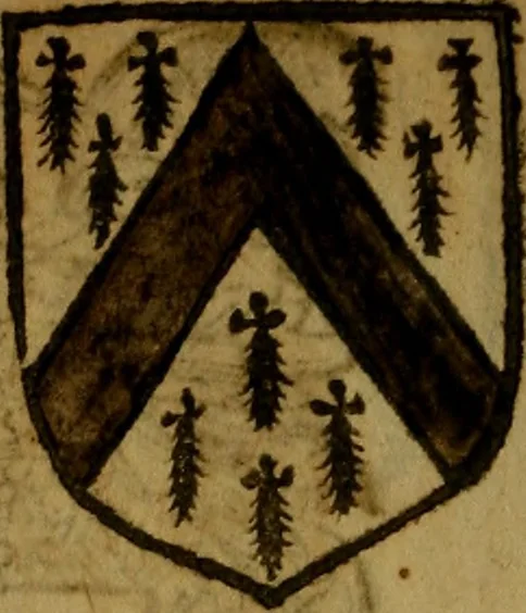 An illustration from Le jardin d'armoiries : contenant les armes de plusieurs nobles royaumes & maisons de Germanie Inferieure: oeuvre autant nouveau, que proufitable à tous amateurs du noble exercice d'armes. Den boomagert der wapenen, inhoudende wapenen van vele edele huysen van dese Nederlanden, en andere onliggende .., 1567, leaf 347