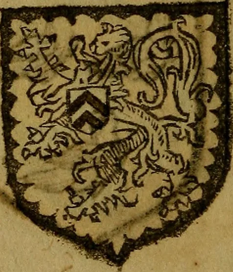 An illustration from Le jardin d'armoiries : contenant les armes de plusieurs nobles royaumes & maisons de Germanie Inferieure: oeuvre autant nouveau, que proufitable à tous amateurs du noble exercice d'armes. Den boomagert der wapenen, inhoudende wapenen van vele edele huysen van dese Nederlanden, en andere onliggende .., 1567, leaf 349