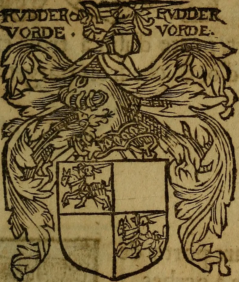 An illustration from Le jardin d'armoiries : contenant les armes de plusieurs nobles royaumes & maisons de Germanie Inferieure: oeuvre autant nouveau, que proufitable à tous amateurs du noble exercice d'armes. Den boomagert der wapenen, inhoudende wapenen van vele edele huysen van dese Nederlanden, en andere onliggende .., 1567, leaf 350