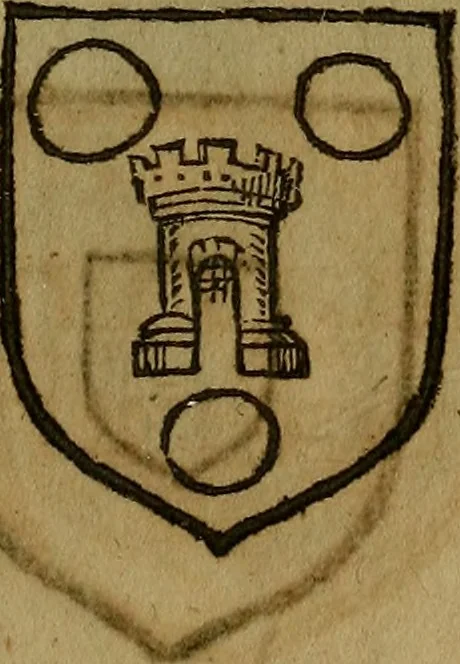 An illustration from Le jardin d'armoiries : contenant les armes de plusieurs nobles royaumes & maisons de Germanie Inferieure: oeuvre autant nouveau, que proufitable à tous amateurs du noble exercice d'armes. Den boomagert der wapenen, inhoudende wapenen van vele edele huysen van dese Nederlanden, en andere onliggende .., 1567, leaf 354