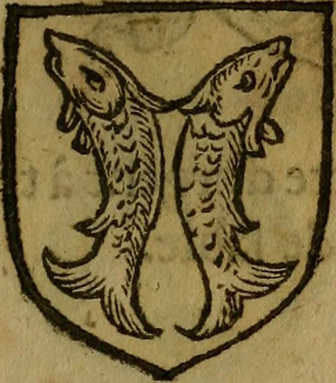An illustration from Le jardin d'armoiries : contenant les armes de plusieurs nobles royaumes & maisons de Germanie Inferieure: oeuvre autant nouveau, que proufitable à tous amateurs du noble exercice d'armes. Den boomagert der wapenen, inhoudende wapenen van vele edele huysen van dese Nederlanden, en andere onliggende .., 1567, leaf 356