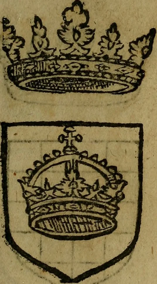 An illustration from Le jardin d'armoiries : contenant les armes de plusieurs nobles royaumes & maisons de Germanie Inferieure: oeuvre autant nouveau, que proufitable à tous amateurs du noble exercice d'armes. Den boomagert der wapenen, inhoudende wapenen van vele edele huysen van dese Nederlanden, en andere onliggende .., 1567, leaf 36