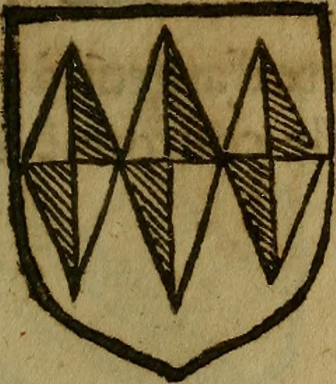 An illustration from Le jardin d'armoiries : contenant les armes de plusieurs nobles royaumes & maisons de Germanie Inferieure: oeuvre autant nouveau, que proufitable à tous amateurs du noble exercice d'armes. Den boomagert der wapenen, inhoudende wapenen van vele edele huysen van dese Nederlanden, en andere onliggende .., 1567, leaf 360