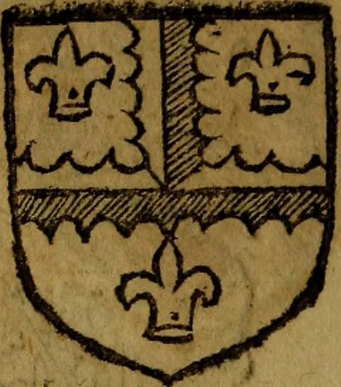 An illustration from Le jardin d'armoiries : contenant les armes de plusieurs nobles royaumes & maisons de Germanie Inferieure: oeuvre autant nouveau, que proufitable à tous amateurs du noble exercice d'armes. Den boomagert der wapenen, inhoudende wapenen van vele edele huysen van dese Nederlanden, en andere onliggende .., 1567, leaf 367