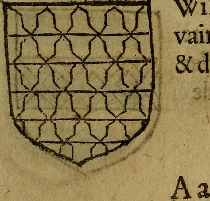 An illustration from Le jardin d'armoiries : contenant les armes de plusieurs nobles royaumes & maisons de Germanie Inferieure: oeuvre autant nouveau, que proufitable à tous amateurs du noble exercice d'armes. Den boomagert der wapenen, inhoudende wapenen van vele edele huysen van dese Nederlanden, en andere onliggende .., 1567, leaf 368