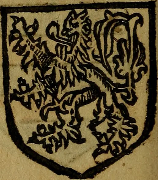 An illustration from Le jardin d'armoiries : contenant les armes de plusieurs nobles royaumes & maisons de Germanie Inferieure: oeuvre autant nouveau, que proufitable à tous amateurs du noble exercice d'armes. Den boomagert der wapenen, inhoudende wapenen van vele edele huysen van dese Nederlanden, en andere onliggende .., 1567, leaf 371