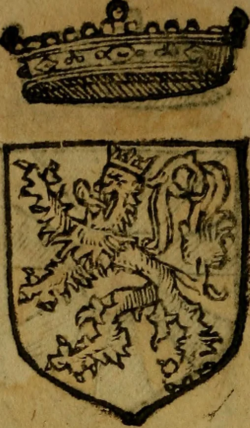 An illustration from Le jardin d'armoiries : contenant les armes de plusieurs nobles royaumes & maisons de Germanie Inferieure: oeuvre autant nouveau, que proufitable à tous amateurs du noble exercice d'armes. Den boomagert der wapenen, inhoudende wapenen van vele edele huysen van dese Nederlanden, en andere onliggende .., 1567, leaf 51