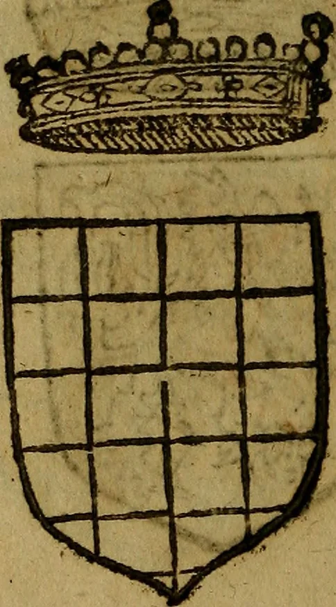 An illustration from Le jardin d'armoiries : contenant les armes de plusieurs nobles royaumes & maisons de Germanie Inferieure: oeuvre autant nouveau, que proufitable à tous amateurs du noble exercice d'armes. Den boomagert der wapenen, inhoudende wapenen van vele edele huysen van dese Nederlanden, en andere onliggende .., 1567, leaf 55