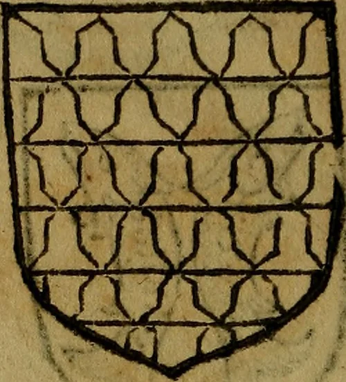 An illustration from Le jardin d'armoiries : contenant les armes de plusieurs nobles royaumes & maisons de Germanie Inferieure: oeuvre autant nouveau, que proufitable à tous amateurs du noble exercice d'armes. Den boomagert der wapenen, inhoudende wapenen van vele edele huysen van dese Nederlanden, en andere onliggende .., 1567, leaf 57