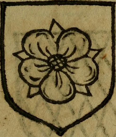 An illustration from Le jardin d'armoiries : contenant les armes de plusieurs nobles royaumes & maisons de Germanie Inferieure: oeuvre autant nouveau, que proufitable à tous amateurs du noble exercice d'armes. Den boomagert der wapenen, inhoudende wapenen van vele edele huysen van dese Nederlanden, en andere onliggende .., 1567, leaf 58