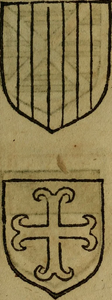 An illustration from Le jardin d'armoiries : contenant les armes de plusieurs nobles royaumes & maisons de Germanie Inferieure: oeuvre autant nouveau, que proufitable à tous amateurs du noble exercice d'armes. Den boomagert der wapenen, inhoudende wapenen van vele edele huysen van dese Nederlanden, en andere onliggende .., 1567, leaf 62