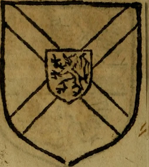 An illustration from Le jardin d'armoiries : contenant les armes de plusieurs nobles royaumes & maisons de Germanie Inferieure: oeuvre autant nouveau, que proufitable à tous amateurs du noble exercice d'armes. Den boomagert der wapenen, inhoudende wapenen van vele edele huysen van dese Nederlanden, en andere onliggende .., 1567, leaf 63