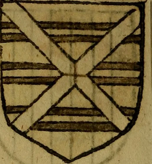 An illustration from Le jardin d'armoiries : contenant les armes de plusieurs nobles royaumes & maisons de Germanie Inferieure: oeuvre autant nouveau, que proufitable à tous amateurs du noble exercice d'armes. Den boomagert der wapenen, inhoudende wapenen van vele edele huysen van dese Nederlanden, en andere onliggende .., 1567, leaf 63