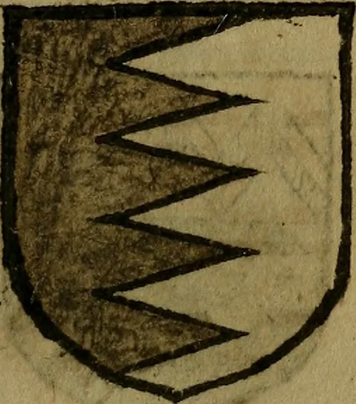 An illustration from Le jardin d'armoiries : contenant les armes de plusieurs nobles royaumes & maisons de Germanie Inferieure: oeuvre autant nouveau, que proufitable à tous amateurs du noble exercice d'armes. Den boomagert der wapenen, inhoudende wapenen van vele edele huysen van dese Nederlanden, en andere onliggende .., 1567, leaf 64