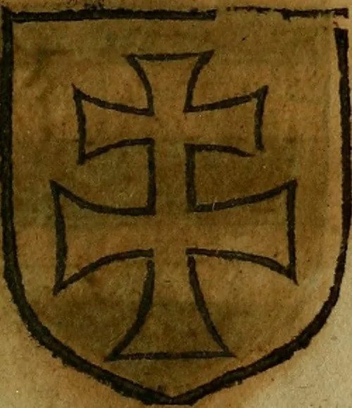 An illustration from Le jardin d'armoiries : contenant les armes de plusieurs nobles royaumes & maisons de Germanie Inferieure: oeuvre autant nouveau, que proufitable à tous amateurs du noble exercice d'armes. Den boomagert der wapenen, inhoudende wapenen van vele edele huysen van dese Nederlanden, en andere onliggende .., 1567, leaf 68