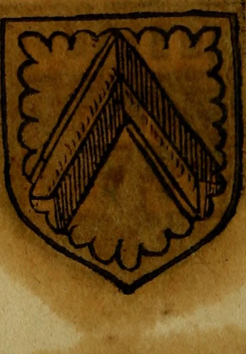 An illustration from Le jardin d'armoiries : contenant les armes de plusieurs nobles royaumes & maisons de Germanie Inferieure: oeuvre autant nouveau, que proufitable à tous amateurs du noble exercice d'armes. Den boomagert der wapenen, inhoudende wapenen van vele edele huysen van dese Nederlanden, en andere onliggende .., 1567, leaf 69