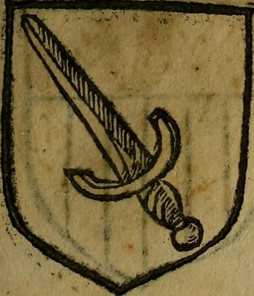 An illustration from Le jardin d'armoiries : contenant les armes de plusieurs nobles royaumes & maisons de Germanie Inferieure: oeuvre autant nouveau, que proufitable à tous amateurs du noble exercice d'armes. Den boomagert der wapenen, inhoudende wapenen van vele edele huysen van dese Nederlanden, en andere onliggende .., 1567, leaf 70