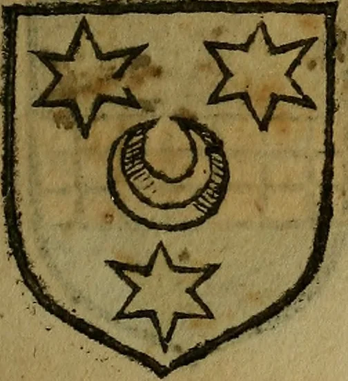 An illustration from Le jardin d'armoiries : contenant les armes de plusieurs nobles royaumes & maisons de Germanie Inferieure: oeuvre autant nouveau, que proufitable à tous amateurs du noble exercice d'armes. Den boomagert der wapenen, inhoudende wapenen van vele edele huysen van dese Nederlanden, en andere onliggende .., 1567, leaf 70