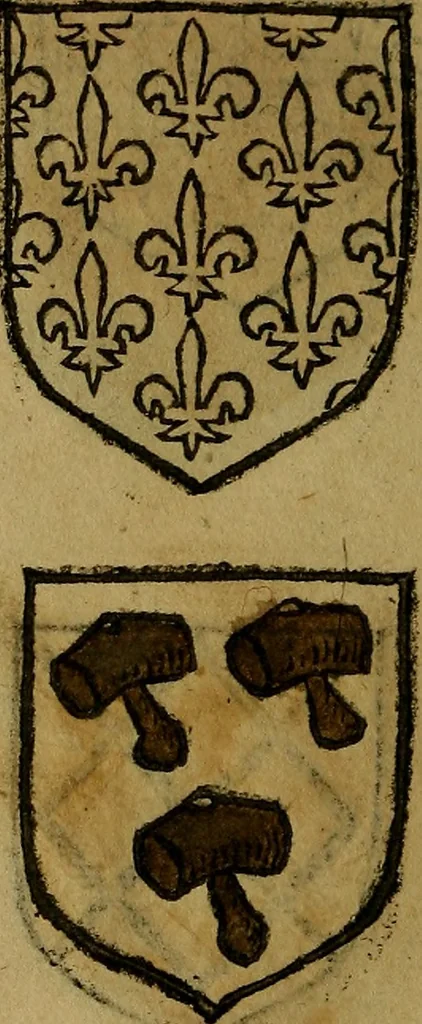 An illustration from Le jardin d'armoiries : contenant les armes de plusieurs nobles royaumes & maisons de Germanie Inferieure: oeuvre autant nouveau, que proufitable à tous amateurs du noble exercice d'armes. Den boomagert der wapenen, inhoudende wapenen van vele edele huysen van dese Nederlanden, en andere onliggende .., 1567, leaf 73