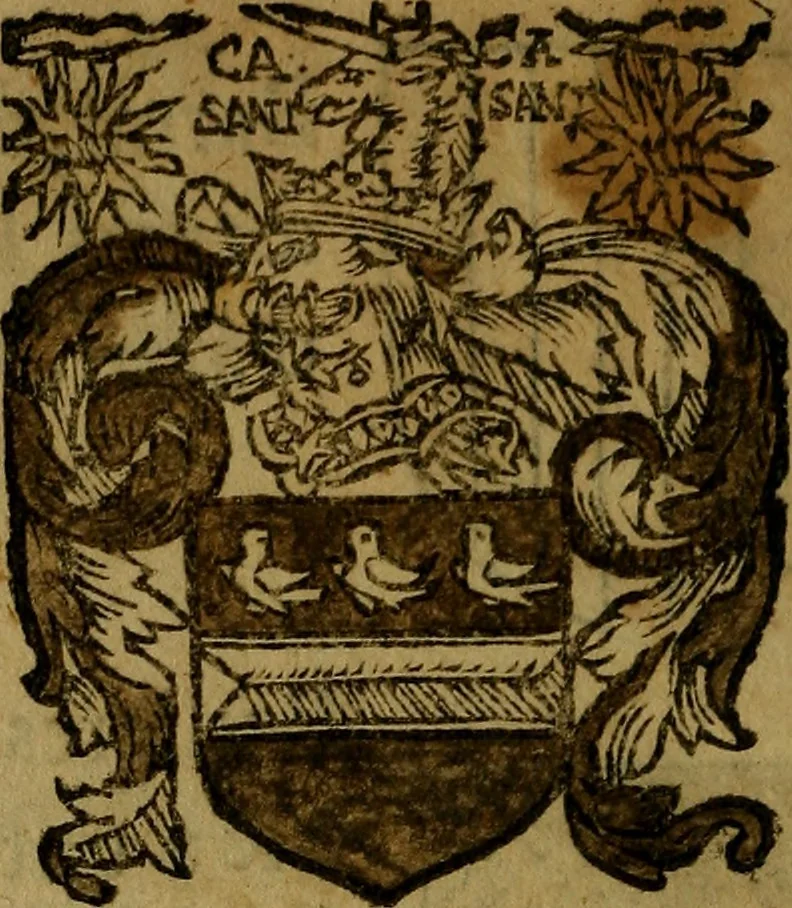 An illustration from Le jardin d'armoiries : contenant les armes de plusieurs nobles royaumes & maisons de Germanie Inferieure: oeuvre autant nouveau, que proufitable à tous amateurs du noble exercice d'armes. Den boomagert der wapenen, inhoudende wapenen van vele edele huysen van dese Nederlanden, en andere onliggende .., 1567, leaf 75