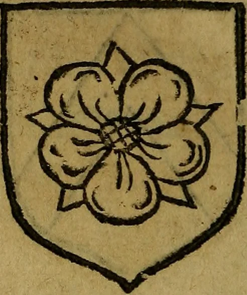An illustration from Le jardin d'armoiries : contenant les armes de plusieurs nobles royaumes & maisons de Germanie Inferieure: oeuvre autant nouveau, que proufitable à tous amateurs du noble exercice d'armes. Den boomagert der wapenen, inhoudende wapenen van vele edele huysen van dese Nederlanden, en andere onliggende .., 1567, leaf 81