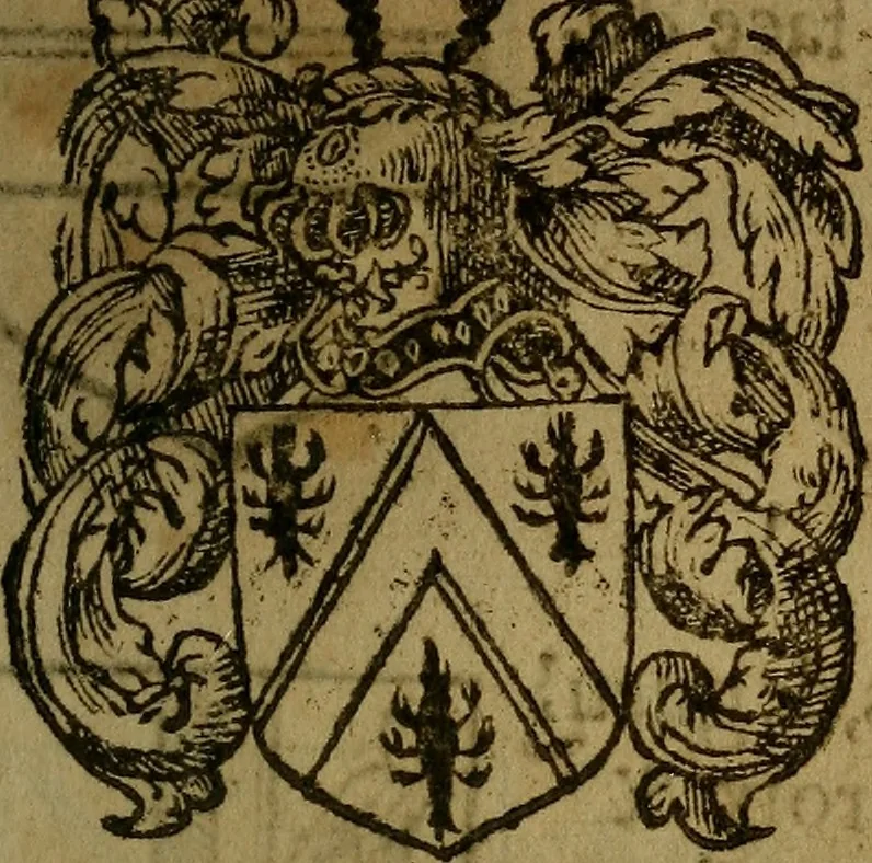 An illustration from Le jardin d'armoiries : contenant les armes de plusieurs nobles royaumes & maisons de Germanie Inferieure: oeuvre autant nouveau, que proufitable à tous amateurs du noble exercice d'armes. Den boomagert der wapenen, inhoudende wapenen van vele edele huysen van dese Nederlanden, en andere onliggende .., 1567, leaf 82