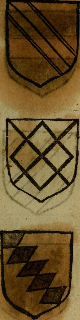 An illustration from Le jardin d'armoiries : contenant les armes de plusieurs nobles royaumes & maisons de Germanie Inferieure: oeuvre autant nouveau, que proufitable à tous amateurs du noble exercice d'armes. Den boomagert der wapenen, inhoudende wapenen van vele edele huysen van dese Nederlanden, en andere onliggende .., 1567, leaf 84