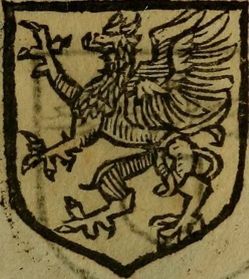 An illustration from Le jardin d'armoiries : contenant les armes de plusieurs nobles royaumes & maisons de Germanie Inferieure: oeuvre autant nouveau, que proufitable à tous amateurs du noble exercice d'armes. Den boomagert der wapenen, inhoudende wapenen van vele edele huysen van dese Nederlanden, en andere onliggende .., 1567, leaf 90