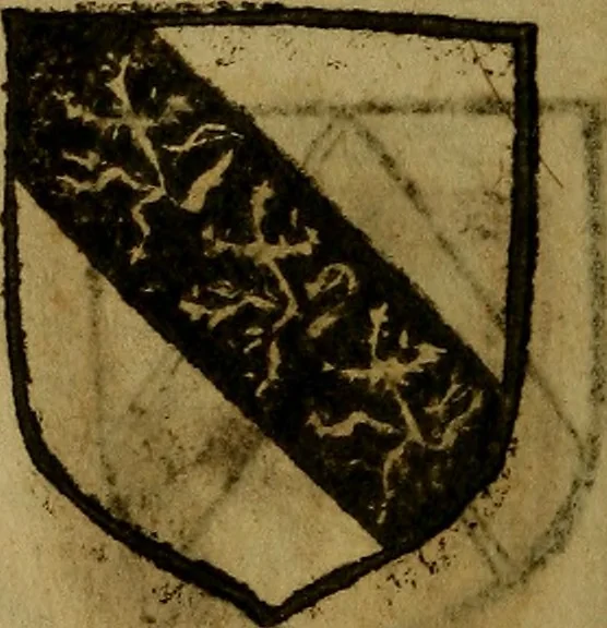 An illustration from Le jardin d'armoiries : contenant les armes de plusieurs nobles royaumes & maisons de Germanie Inferieure: oeuvre autant nouveau, que proufitable à tous amateurs du noble exercice d'armes. Den boomagert der wapenen, inhoudende wapenen van vele edele huysen van dese Nederlanden, en andere onliggende .., 1567, leaf 93