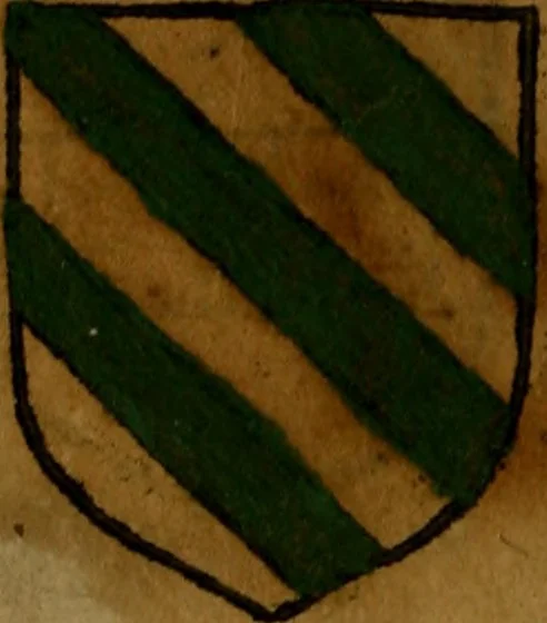 An illustration from Le jardin d'armoiries : contenant les armes de plusieurs nobles royaumes & maisons de Germanie Inferieure: oeuvre autant nouveau, que proufitable à tous amateurs du noble exercice d'armes. Den boomagert der wapenen, inhoudende wapenen van vele edele huysen van dese Nederlanden, en andere onliggende .., 1567, leaf 97