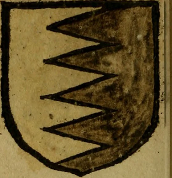 An illustration from Le jardin d'armoiries : contenant les armes de plusieurs nobles royaumes & maisons de Germanie Inferieure: oeuvre autant nouveau, que proufitable à tous amateurs du noble exercice d'armes. Den boomagert der wapenen, inhoudende wapenen van vele edele huysen van dese Nederlanden, en andere onliggende .., 1567, leaf 97