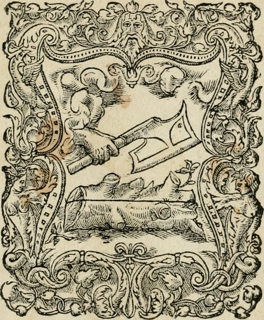 An illustration from Le livre des presaiges dv divin Hyppocrates, diuisé en troys parties. Item: La protestation, que le dict Hyppocrates faisoit faire à ses disciples, 1542, leaf 44