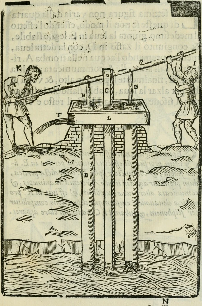 An illustration from Le machine : volume nuouo et di molto artificio da fare effetti marauigliosi tanto spiritali quanto di animale operatione arichito di bellissime figure conle dichiarationi a ciascuna di esse in lingua uolgare et latina, 1629, leaf 102