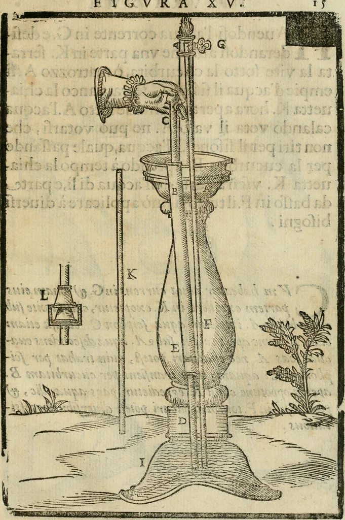 An illustration from Le machine : volume nuouo et di molto artificio da fare effetti marauigliosi tanto spiritali quanto di animale operatione arichito di bellissime figure conle dichiarationi a ciascuna di esse in lingua uolgare et latina, 1629, leaf 148