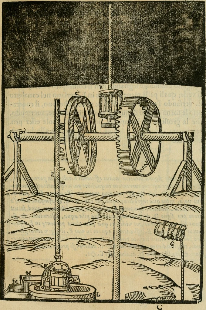 An illustration from Le machine : volume nuouo et di molto artificio da fare effetti marauigliosi tanto spiritali quanto di animale operatione arichito di bellissime figure conle dichiarationi a ciascuna di esse in lingua uolgare et latina, 1629, leaf 22