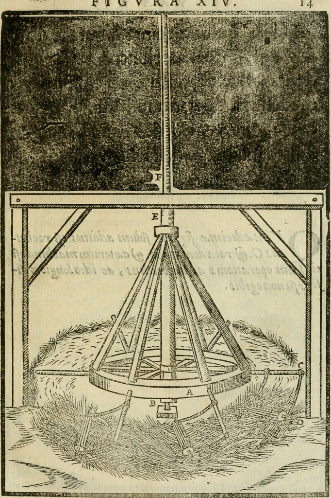 An illustration from Le machine : volume nuouo et di molto artificio da fare effetti marauigliosi tanto spiritali quanto di animale operatione arichito di bellissime figure conle dichiarationi a ciascuna di esse in lingua uolgare et latina, 1629, leaf 38