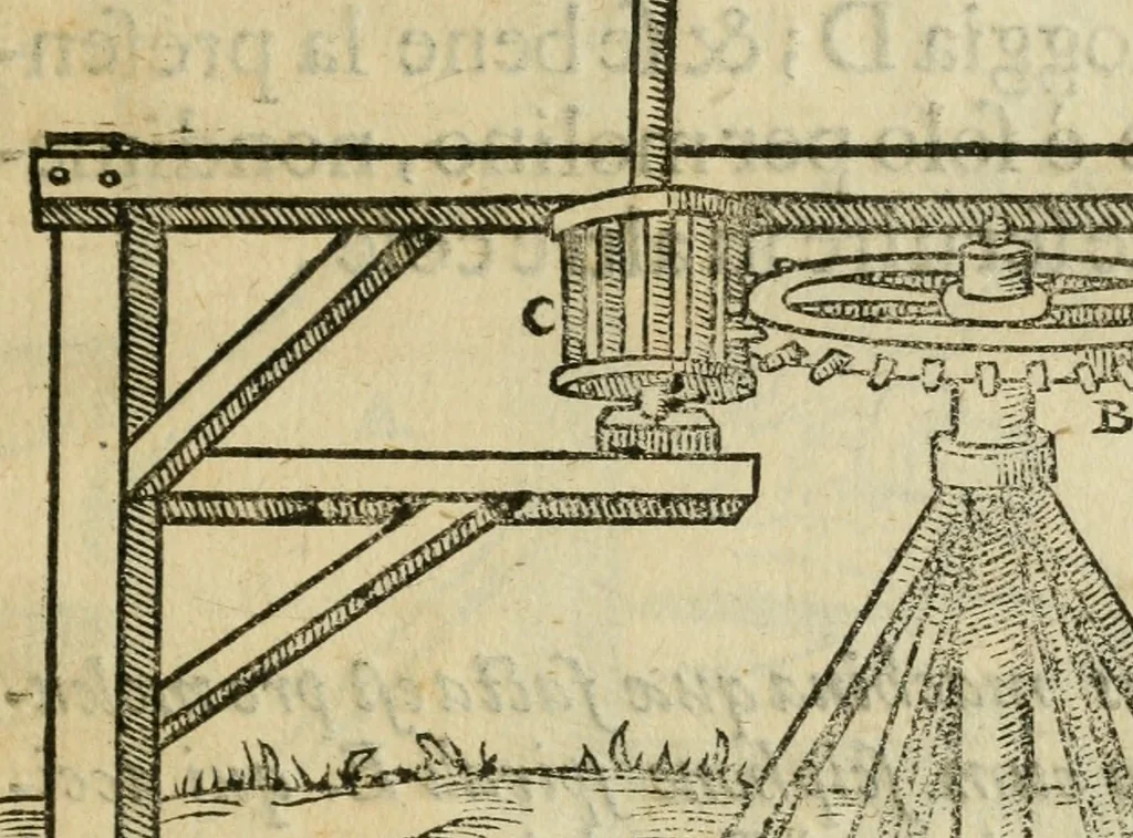 An illustration from Le machine : volume nuouo et di molto artificio da fare effetti marauigliosi tanto spiritali quanto di animale operatione arichito di bellissime figure conle dichiarationi a ciascuna di esse in lingua uolgare et latina, 1629, leaf 40