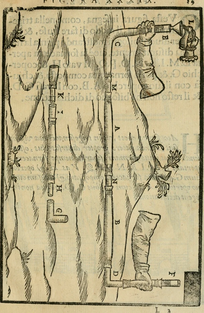 An illustration from Le machine : volume nuouo et di molto artificio da fare effetti marauigliosi tanto spiritali quanto di animale operatione arichito di bellissime figure conle dichiarationi a ciascuna di esse in lingua uolgare et latina, 1629, leaf 88