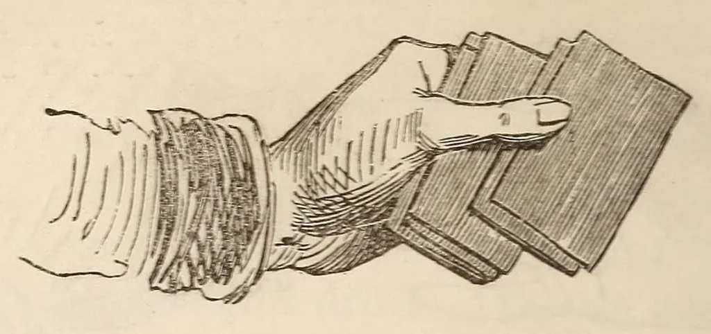An illustration from Le magicien des salons, ou, Le diable couleur de rose : recueil nouveau de tours d'escamotage, de physique amusante, de chimie récréative, de tours de cartes, magie blanche, etc., etc., 1873, leaf 140