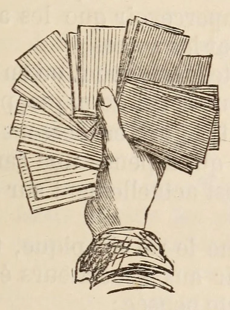 An illustration from Le magicien des salons, ou, Le diable couleur de rose : recueil nouveau de tours d'escamotage, de physique amusante, de chimie récréative, de tours de cartes, magie blanche, etc., etc., 1873, leaf 155