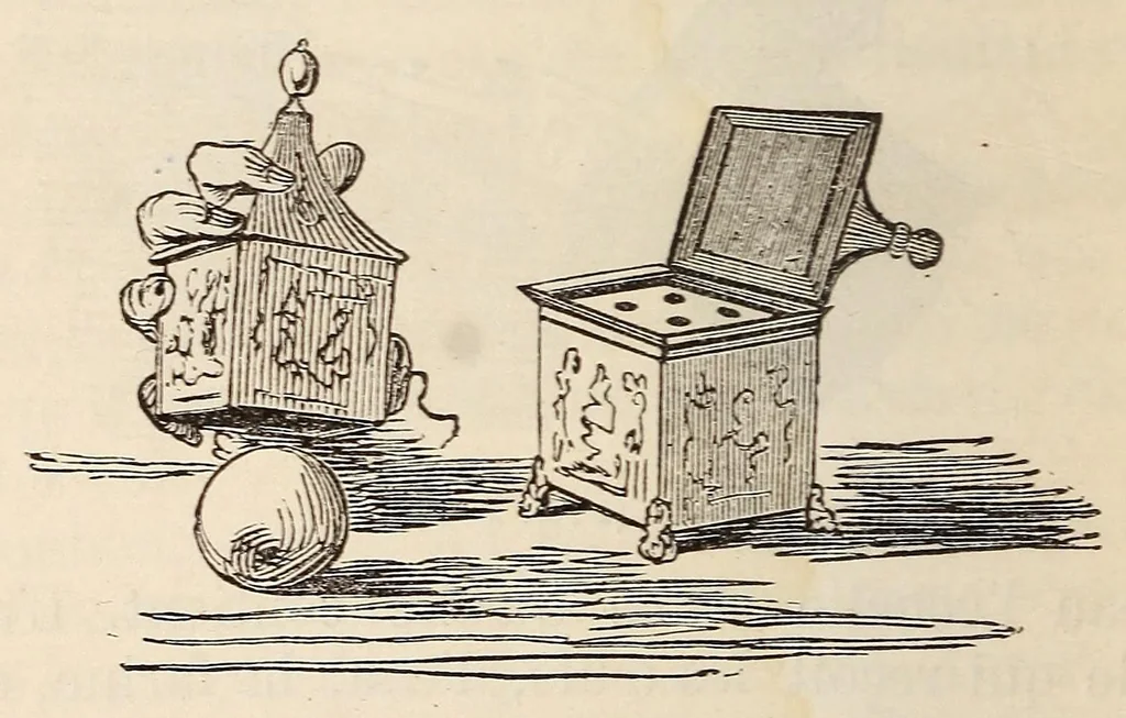 An illustration from Le magicien des salons, ou, Le diable couleur de rose : recueil nouveau de tours d'escamotage, de physique amusante, de chimie récréative, de tours de cartes, magie blanche, etc., etc., 1873, leaf 370
