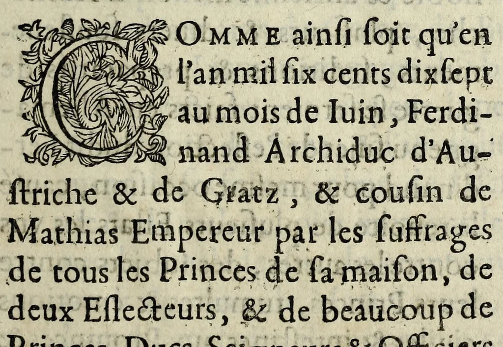 An illustration from Le manifeste de Ferdinand, Dvc de Baviere, Roy des Romains, envoyé a tovs les roys, princes & republiques Chrestiennes & Catholiques, pour la conseruation des droits des princes catholiques à l'Empire; contre les desseins des protestans., 1619, leaf 7