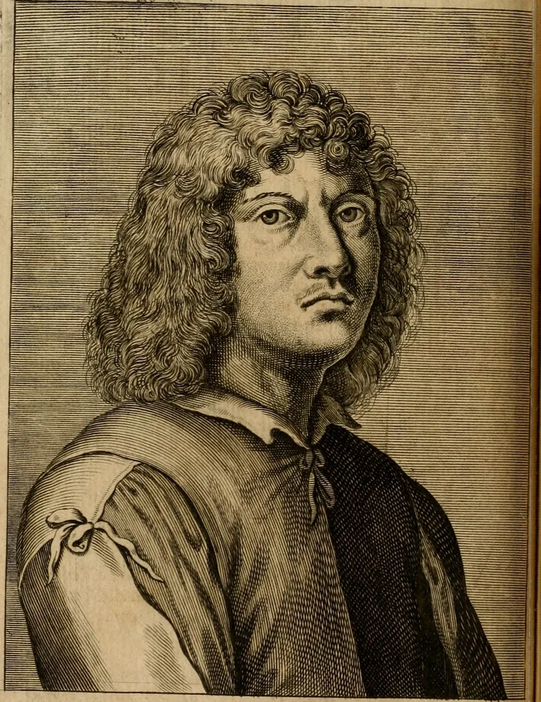 An illustration from Le marauiglie dell'arte, ouero, Le vite de gl'illustri pittori veneti, e dello stato : oue sono raccolte le opere insigni, i costumi, & i ritratti loro : con la narratione delle historie, delle fauole, e delle moralità da quelli dipinte, 1648, leaf 147